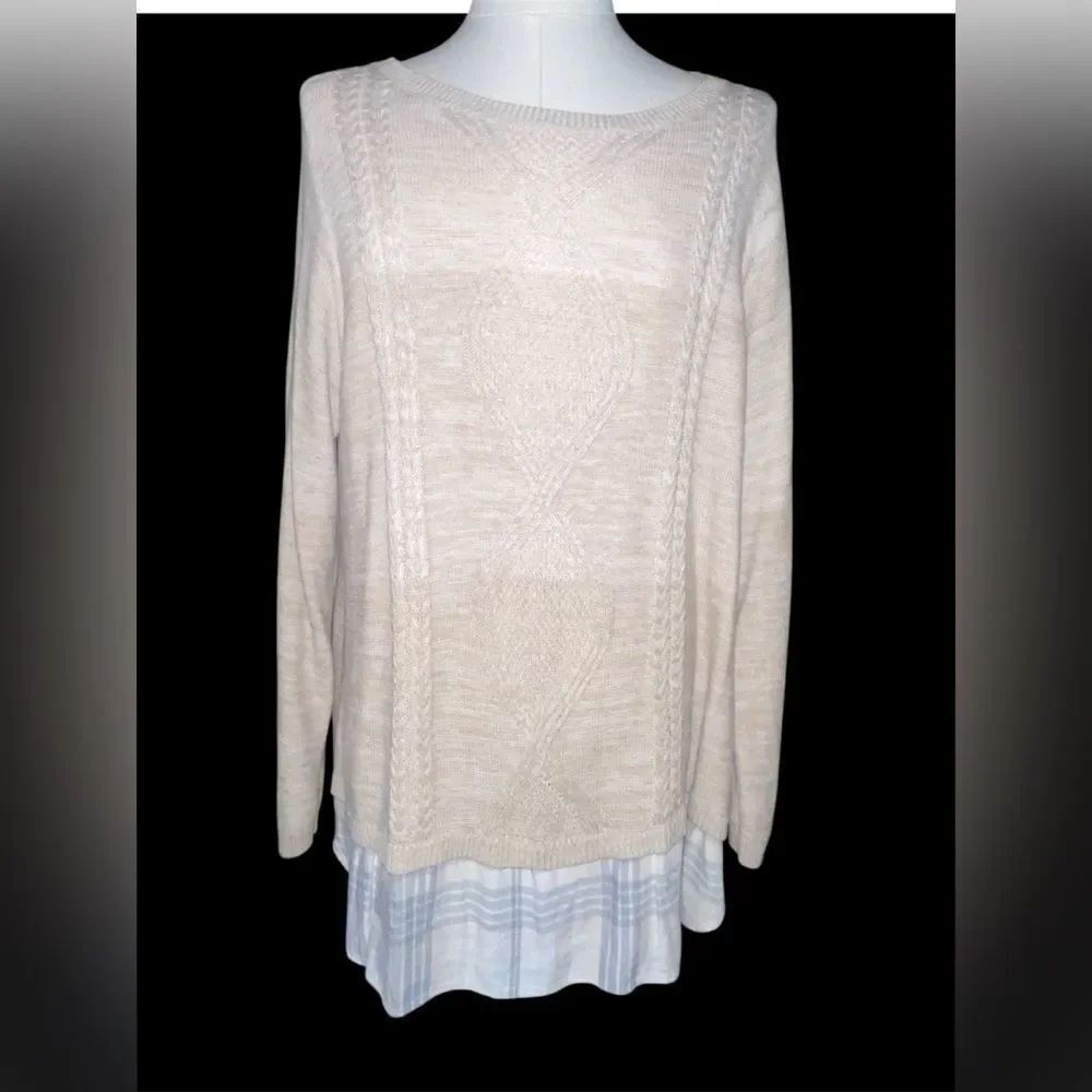 Avenue Soft Cream Brown Long Sleeves Light Knit Sweater